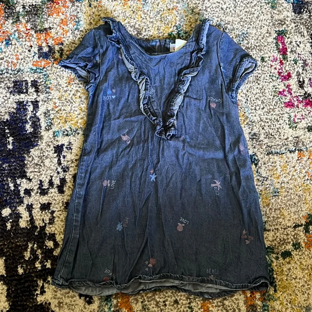 Boboli Denim Chambray Printed Dress